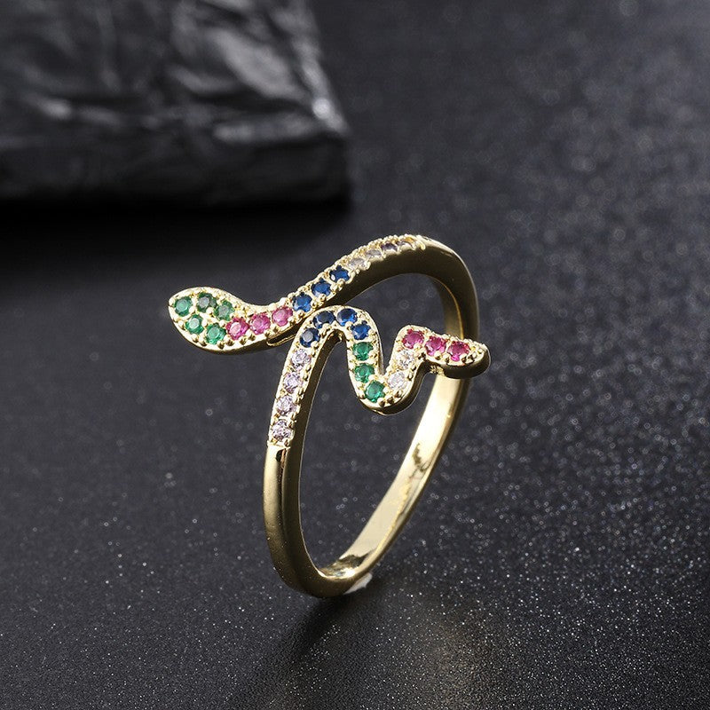 Wholesale Vintage Emerald Green Open Snake Ring Copper Zircon Women S Fashion Jewelry Accessory