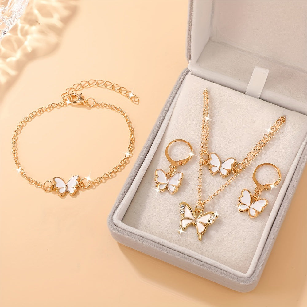 Wholesale Butterfly Design Layering Jewelry Set Zinc Alloy Necklace Earrings Bracelet Fashion Accessory For Women Gift