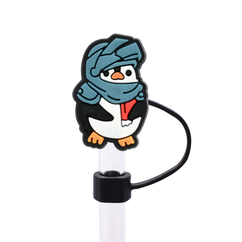 Wholesale Random 100pcs Cute Penguin Series PVC Soft Straw Tube Cap