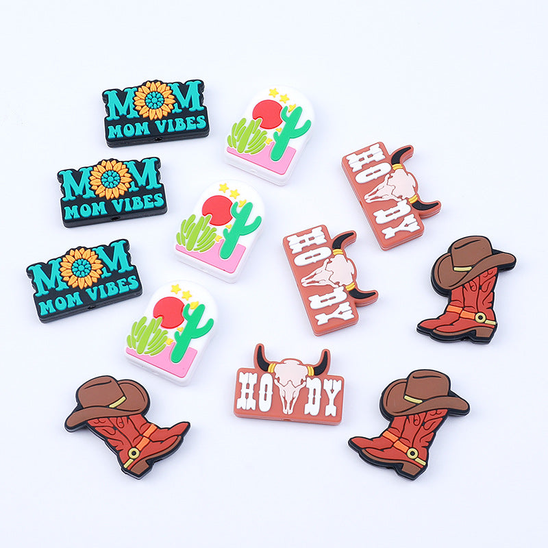 Wholesale of 20pcs Western Style Denim Cow Head Silicone Beads Focal Beads ACC-BDS-HCX007