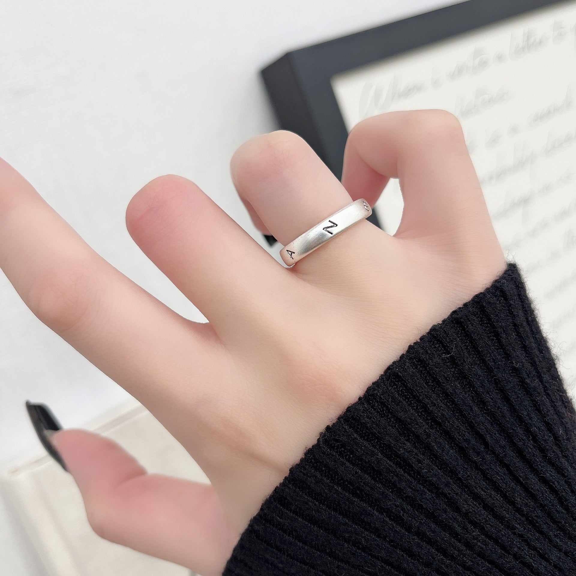 Wholesale Vintage Old silver Letter Wide Index Finger Ring