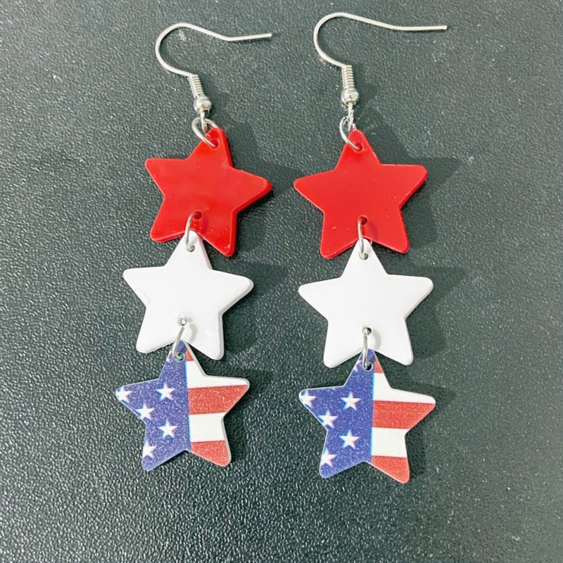 Wholesale American Independence Day Flag Hat Pentagram Flower Acrylic Earrings ACC-ES-XP015