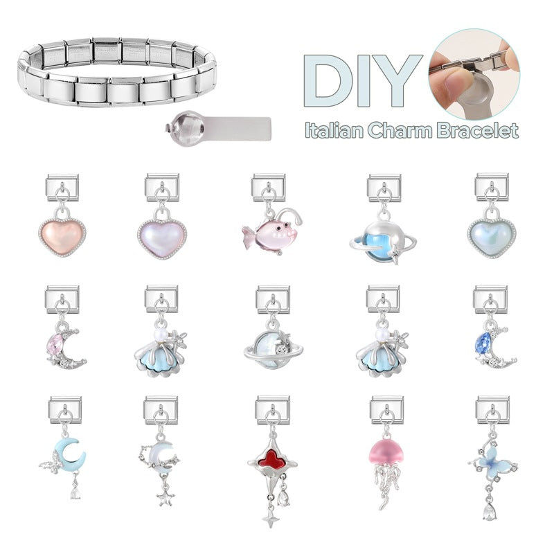 Wholesale Italian Charm Bracelet 9mm DIY Splicing Heart Pendant Stainless Steel Composable Bracelet