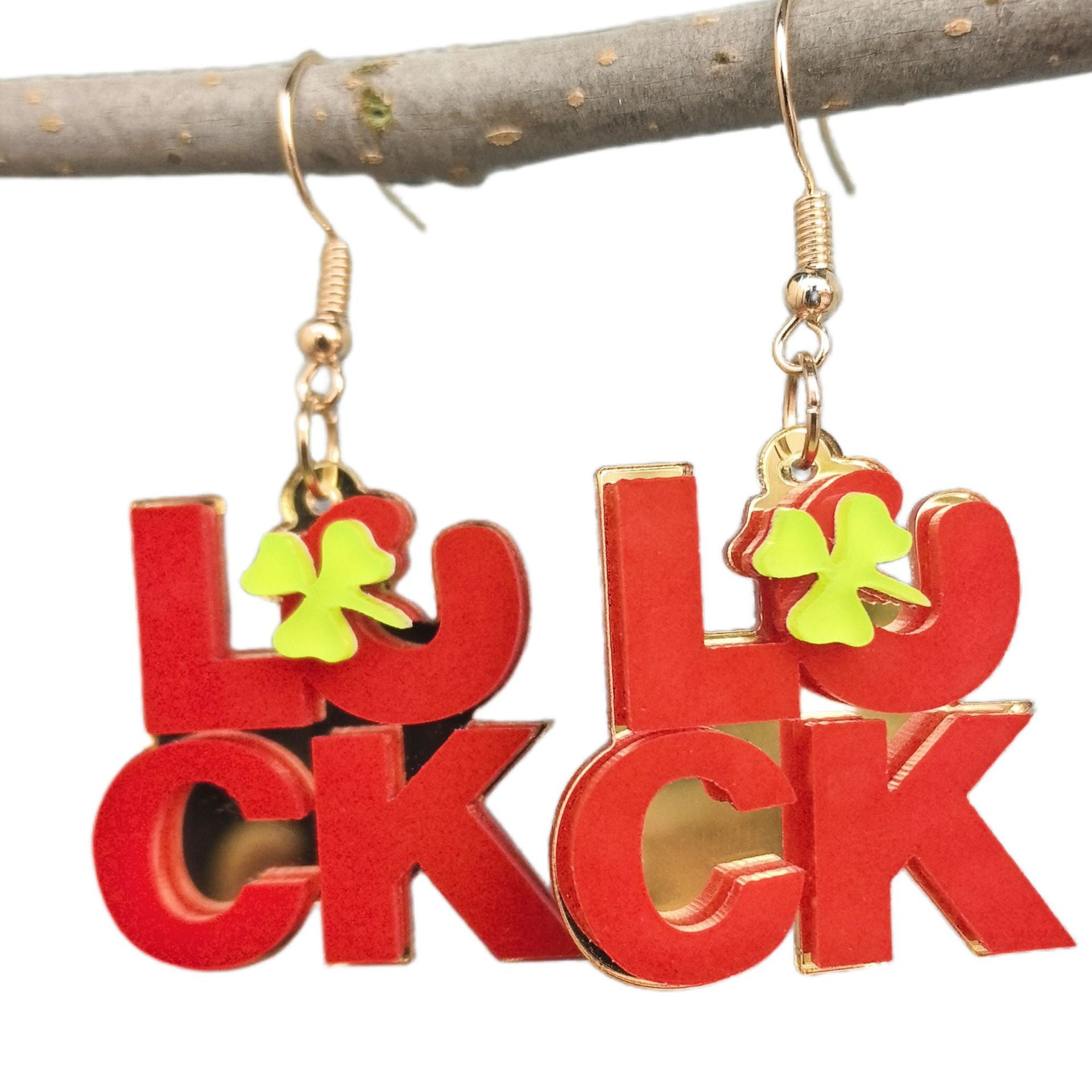Wholesale  Lucky Clover Luck English Letter Saint Patrick Green Earrings
