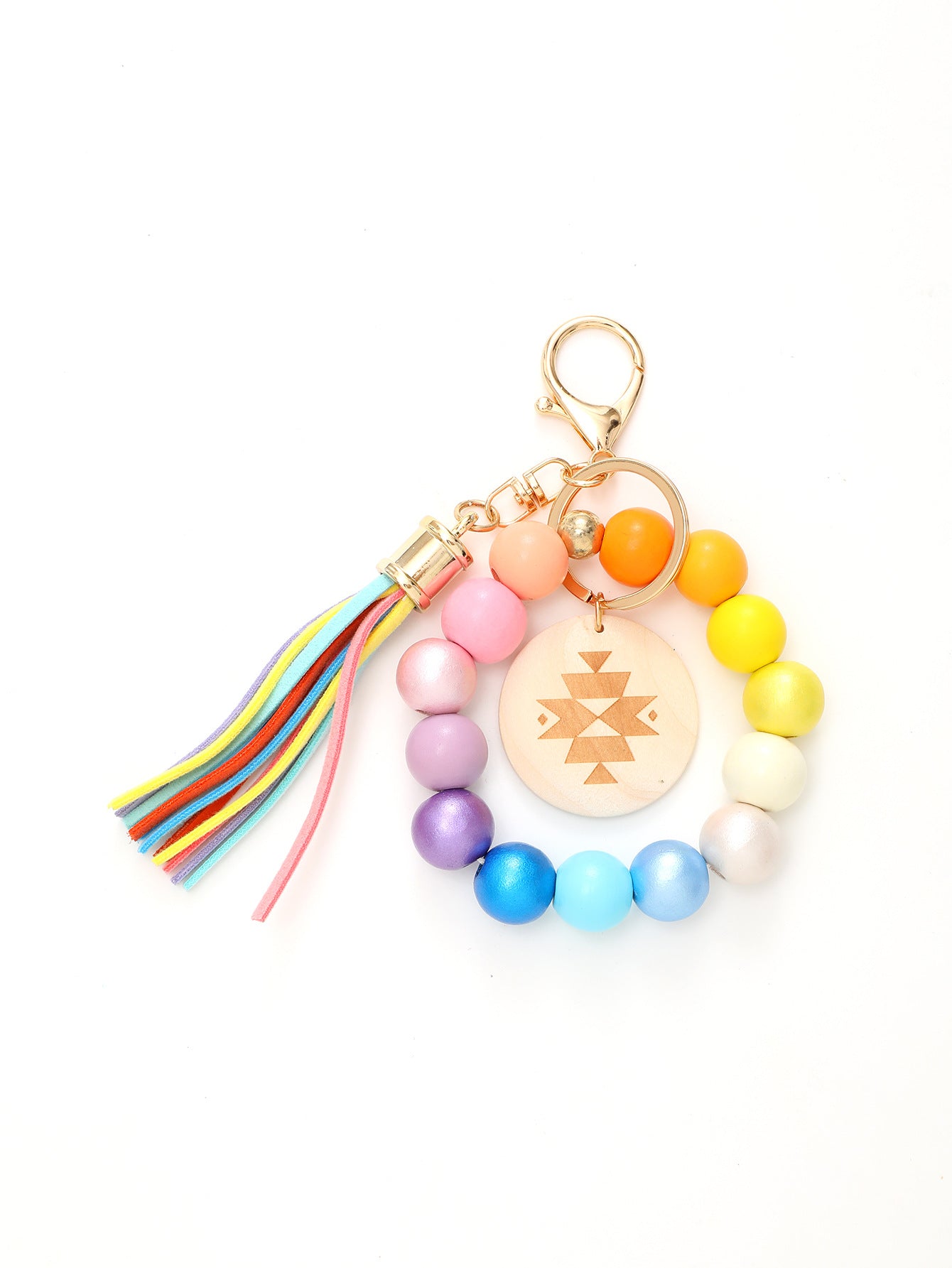 Wholesale Colorful Tassel Aztec Wood Chip Wooden Beads Beaded Wristlet Keychain ACC-KC-YTian024