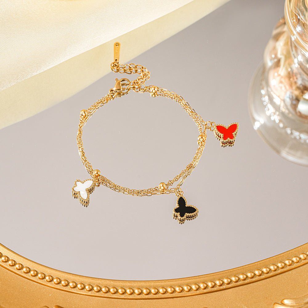 Wholesale  Non-Fading Electroplated  Butterfly Double-Layer Stainless Steel Bracelet