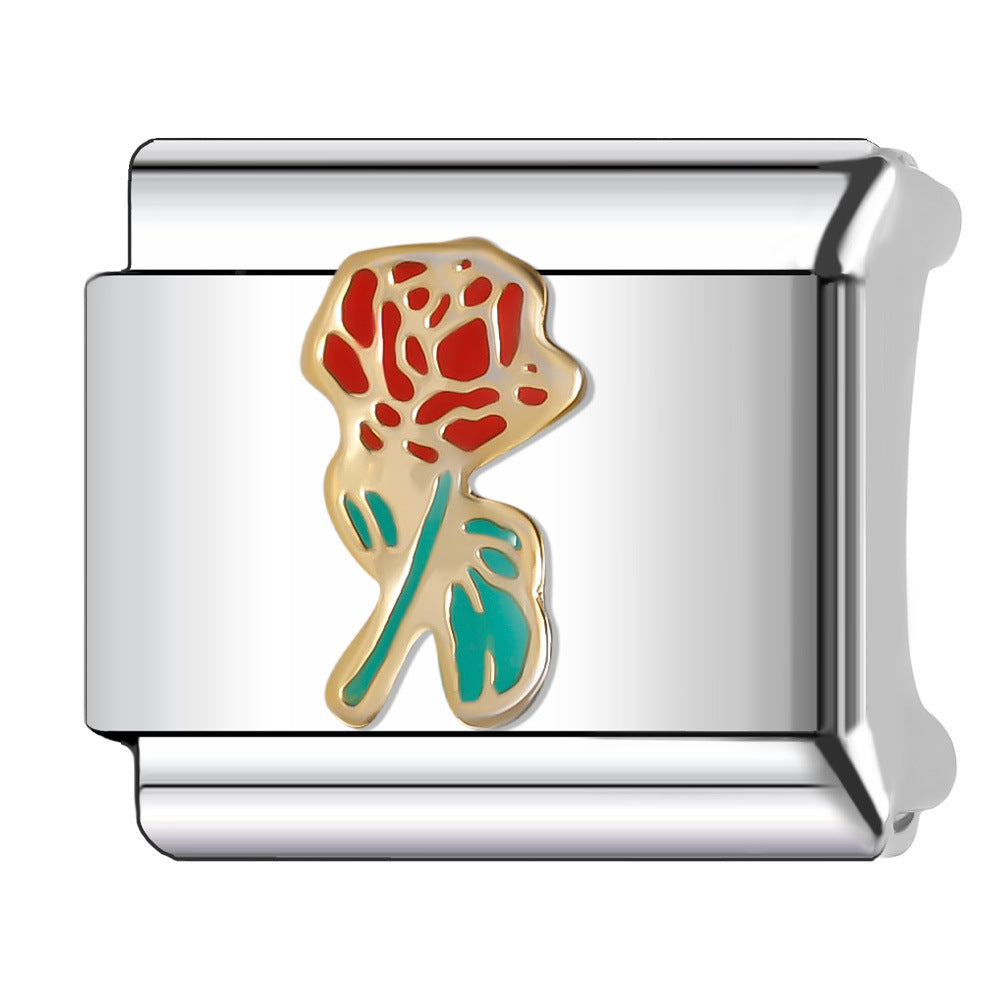 Wholesale Italian Charm Bracelet 9mm DIY Splicing Plant and Flower Series Stainless Steel Composable Bracelet