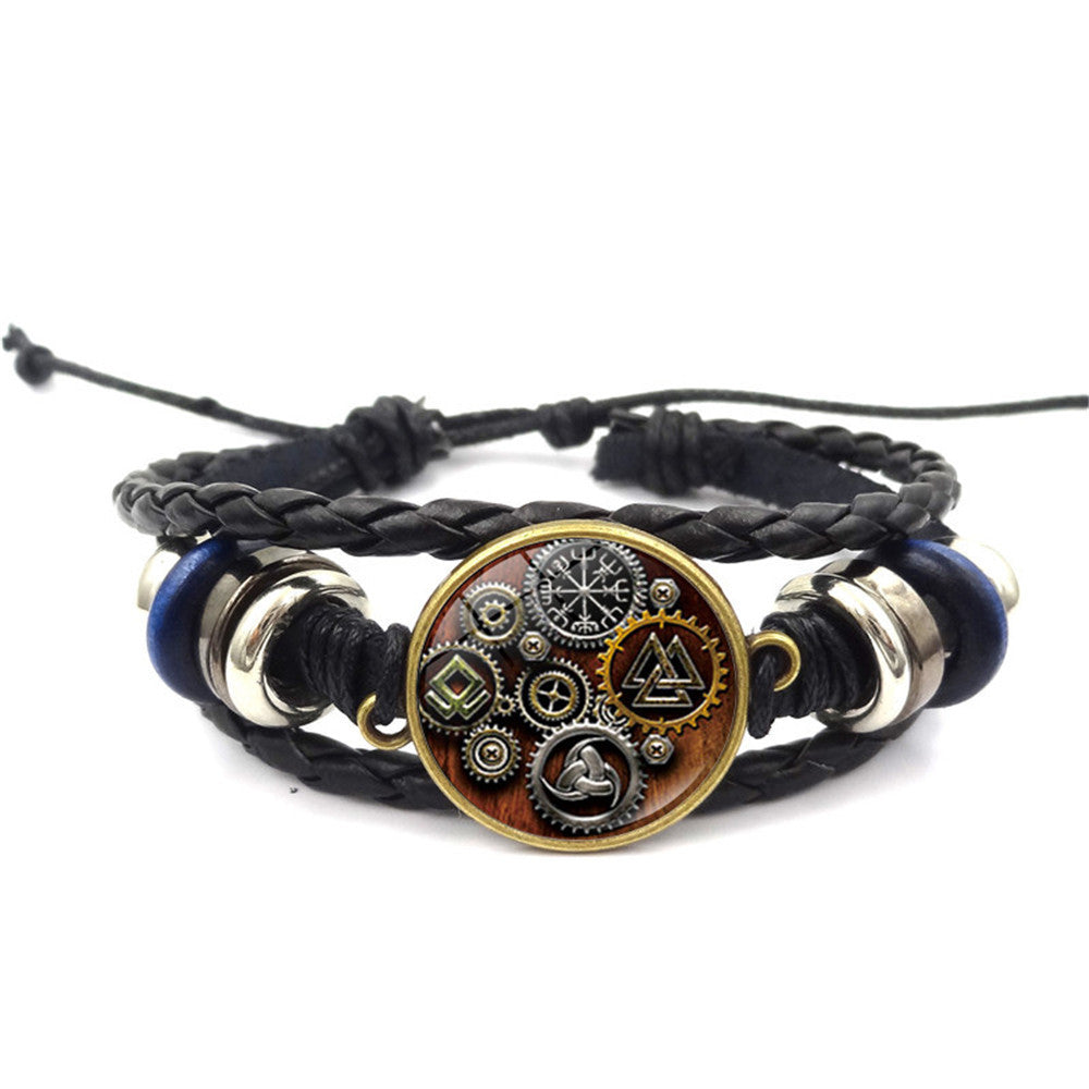 Wholesale Viking Compass Pattern Leather Bracelet Unisex Retro Punk Style Multi-Layer Handmade Fashion Accessory Gift