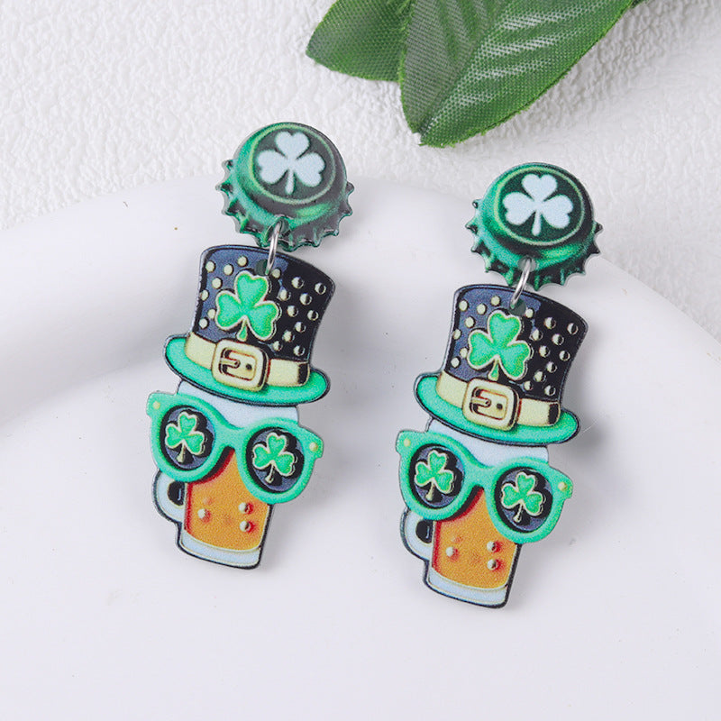 Wholesale Acrylic creative St.  Patrick' s Day beer earrings