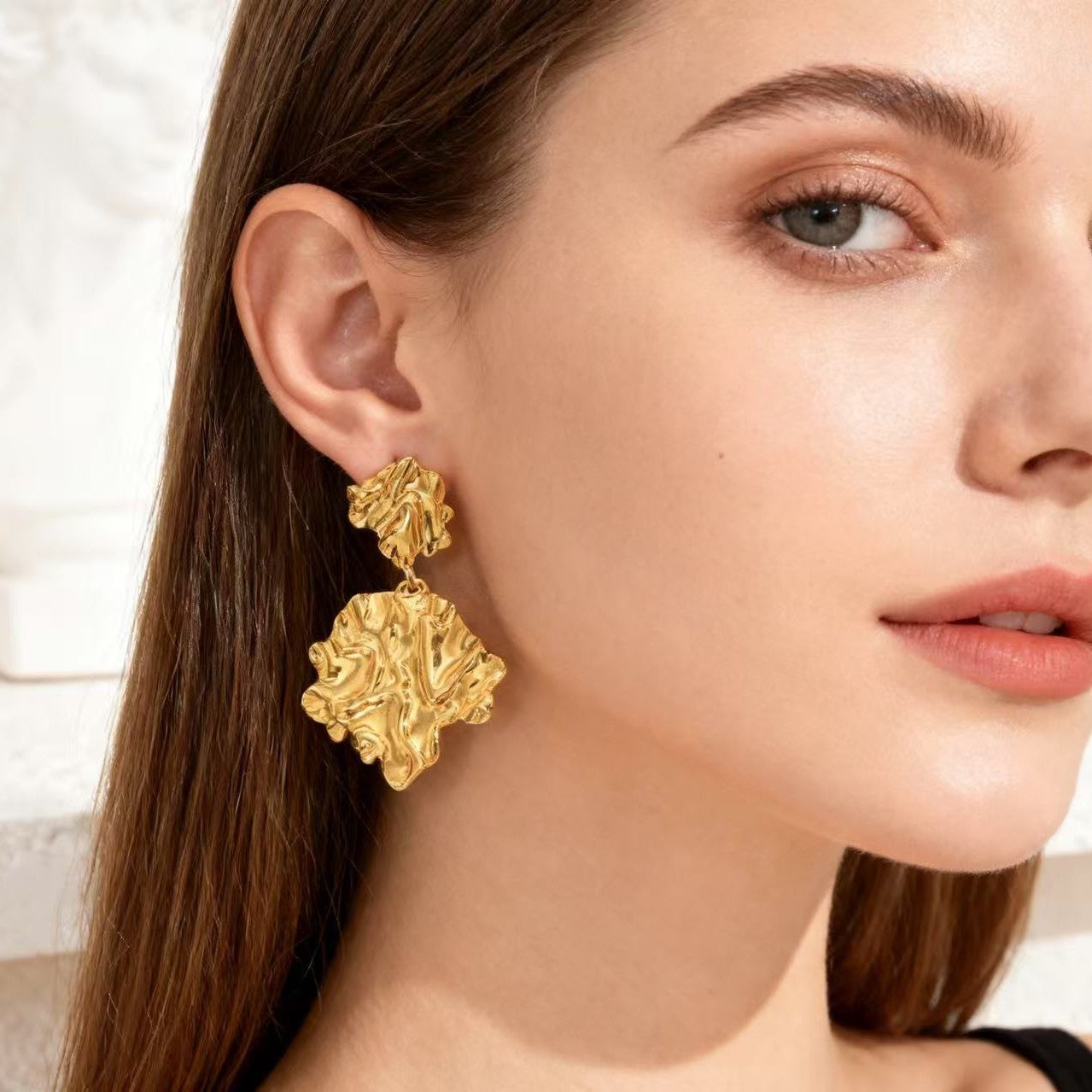 Wholesale 2PCS Stainless Steel Sun Leaf and Ginkgo Leaf Earrings