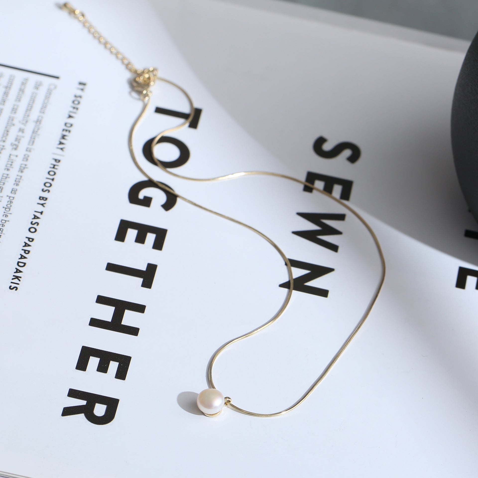 Wholesale 18k Real Gold Snake Bone Chain  Pearl Necklace