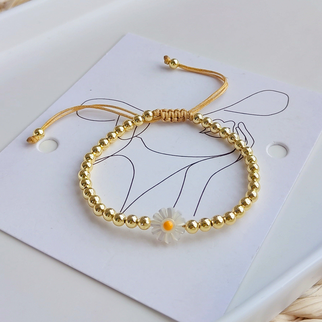 Wholesale Colorful Beaded Natural Shell Daisy Bracelet 18K Copper Gold Plated Bead Bracelet ACC-BT-Qiqi017