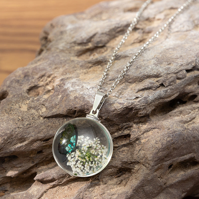 Wholesale crystal clear round glass pendant necklace