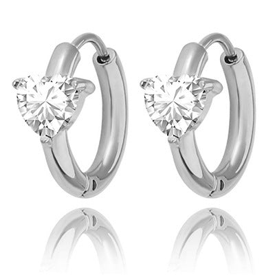 Wholesale 2PCS Stainless steel heart-shaped zircon earrings