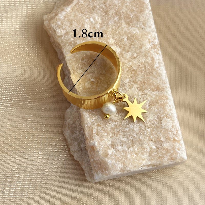 Wholesale stainless steel 18K gold plated Star pearl pendant open ring