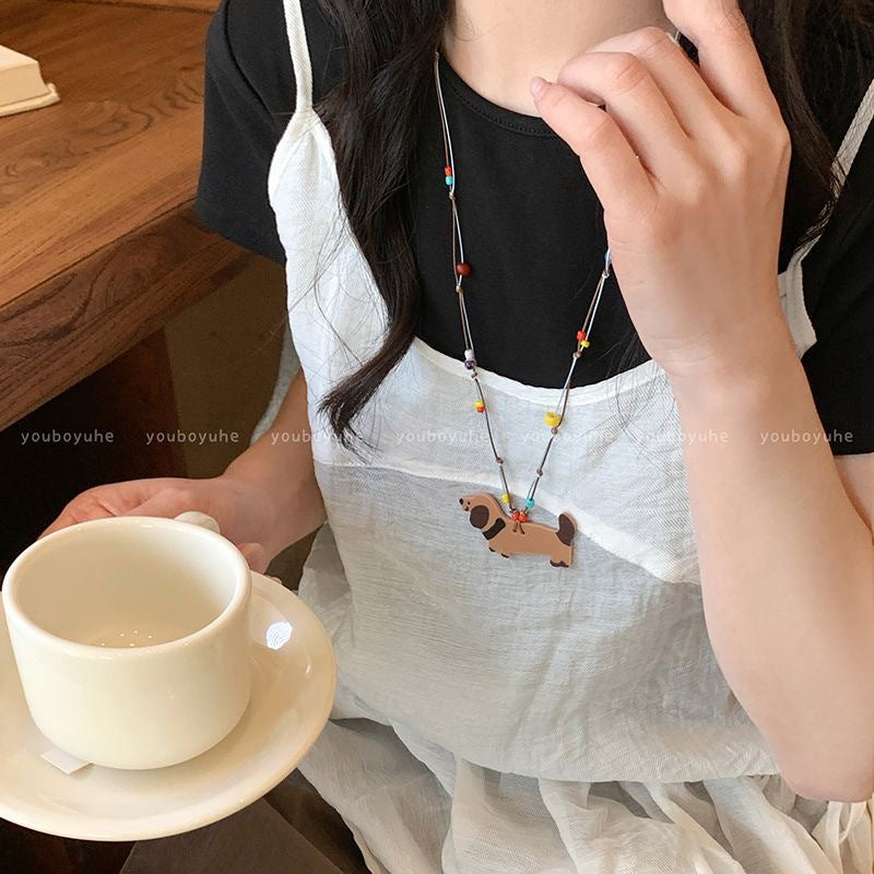 Wholesale Cartoon Ceramic Puppy Beaded Pendant Necklace