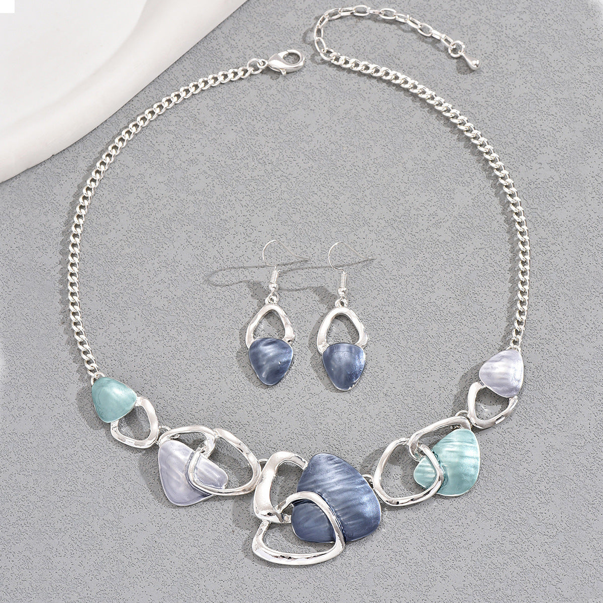 Wholesale  Oil Drop Necklace Earring Set Irregular Design Fashionable round Shape