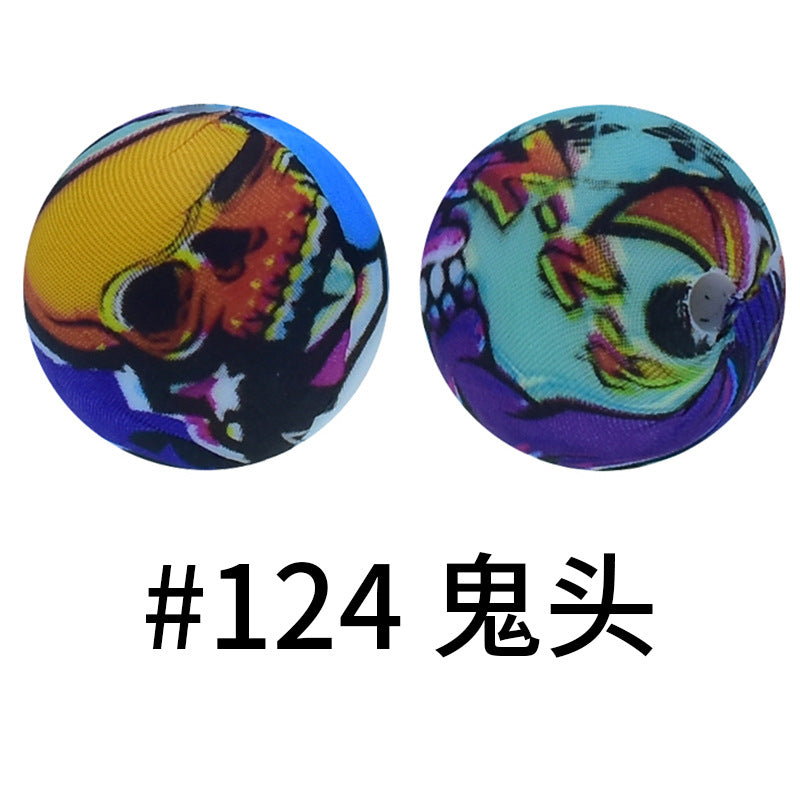 Wholesale 50pcs 15mm Western Style Leopard Skull Color Aztec Printed Silicone Balls Beads ACC-BDS-HeSheng008