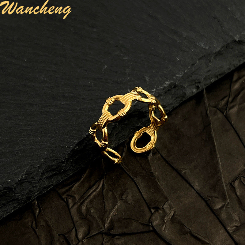 Wholesale Stainless Steel Ring 18k Gold Plated Silver Ring Hollow Circle Rings ACC-RS-WanCh002
