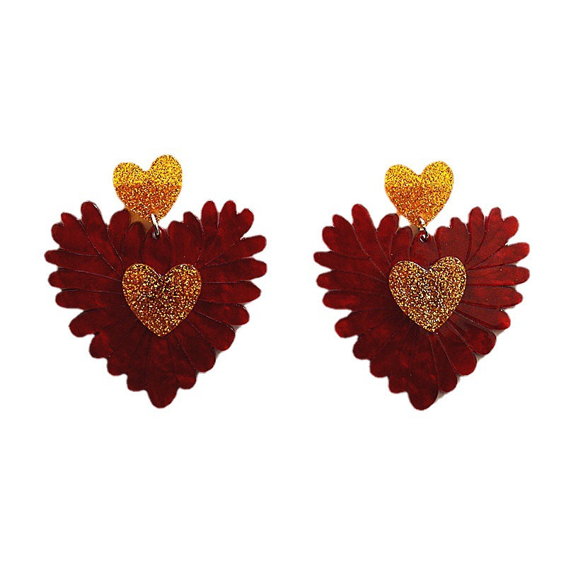 Wholesale Valentine' s Day Heart Earrings Flower Peach Heart Fashion Earrings