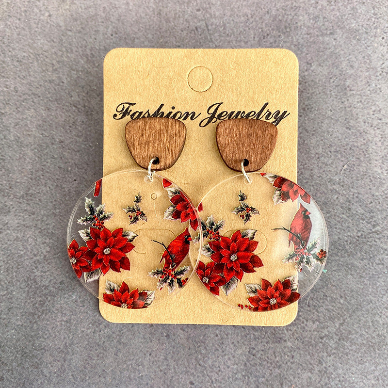 Wholesale Christmas earrings acrylic printing colorful lights snowflake holiday earrings