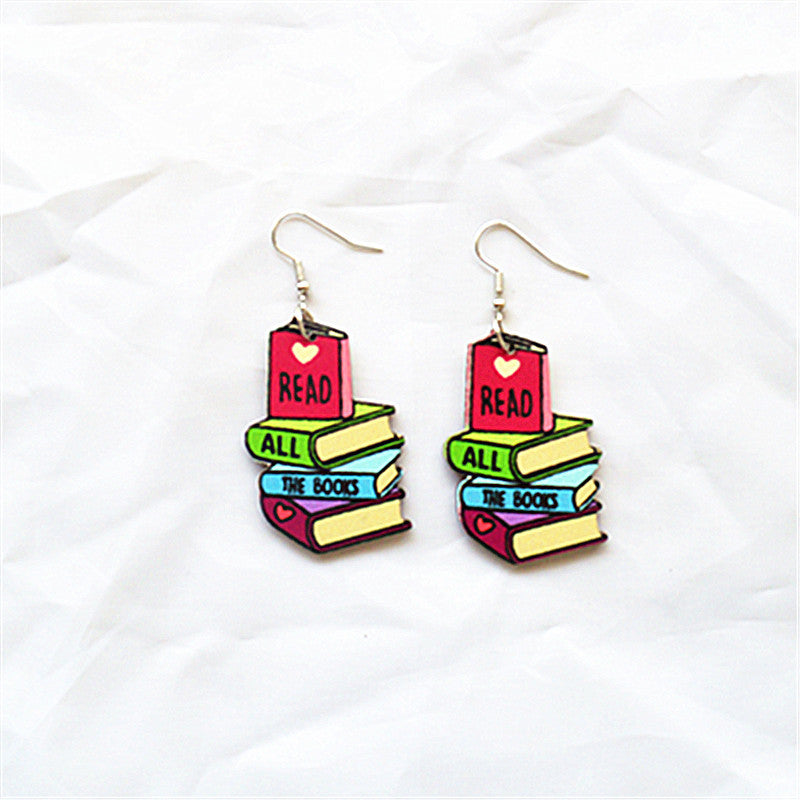 Wholesale  Teacher' s Day Earrings Creative Love Letter Books Wooden Long Teacher Gifts Sweet Earrings for Women