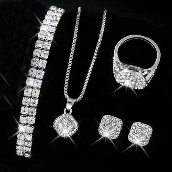 Wholesale Engagement Ring Earrings Rings Earrings Necklace Bracelet Four Piece Set ACC-NE-AnHe007
