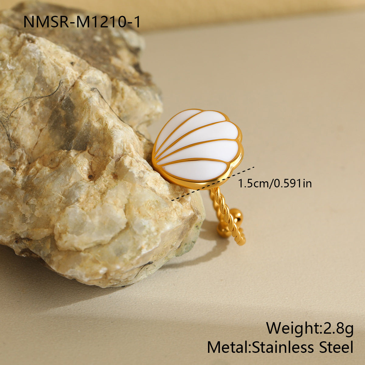 Wholesale Stainless steel ocean-themed adjustable seashell ring