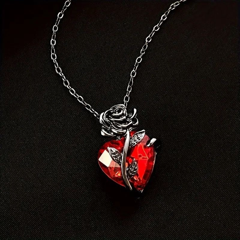 Wholesale 「Ii Boom」 Love Rose Necklace Niche Gothic Dark Design Clavicle Chain Heart-Shaped Pendant Necklace