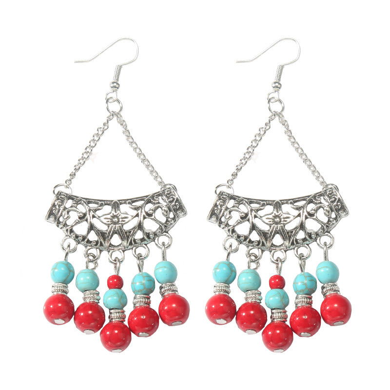 Wholesale Bohemian Tassel Turquoise Earrings Retro Ethnic Style ACC-ES-Gumi002