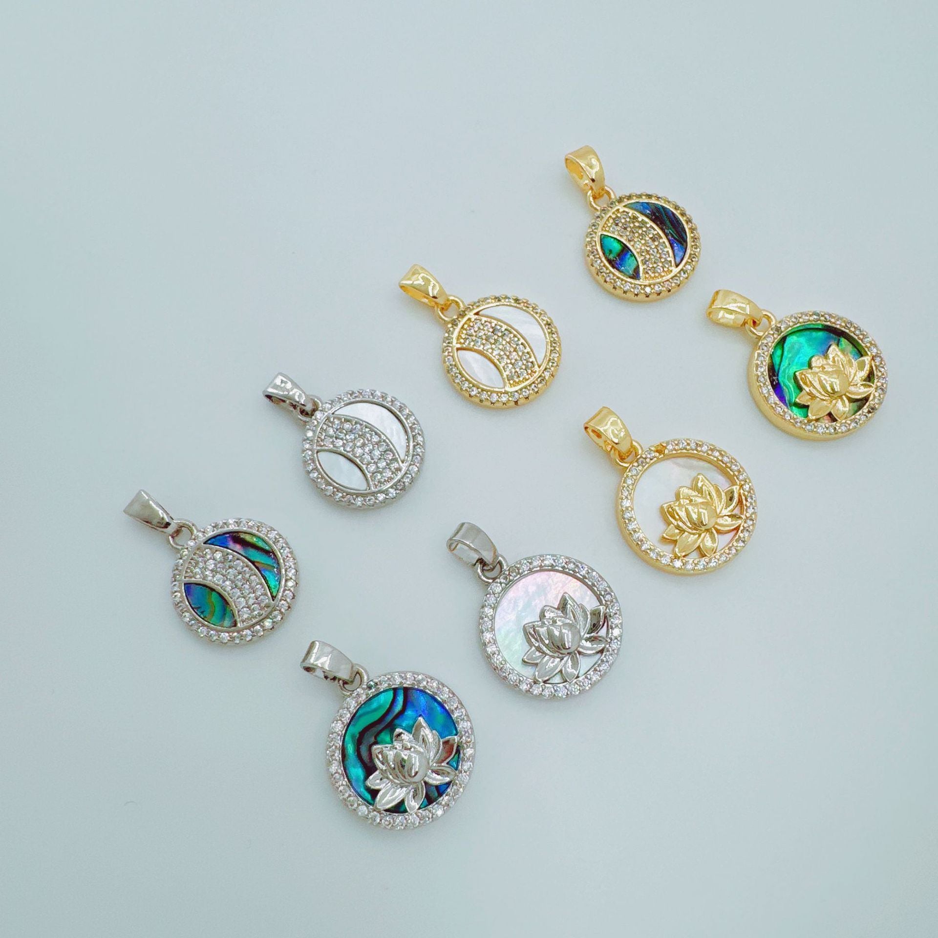 Wholesale Copper Gold Plated Abalone Shell Lotus Pendant Necklace DIY Fashion Accessory Boutique Resale
