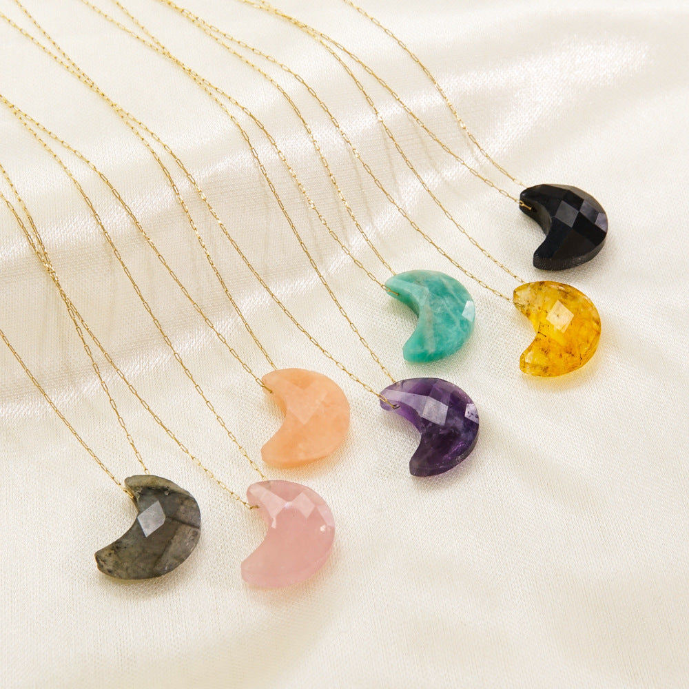 Wholesale  Light Luxury Simple Moon Natural Stone Stainless Steel Necklace