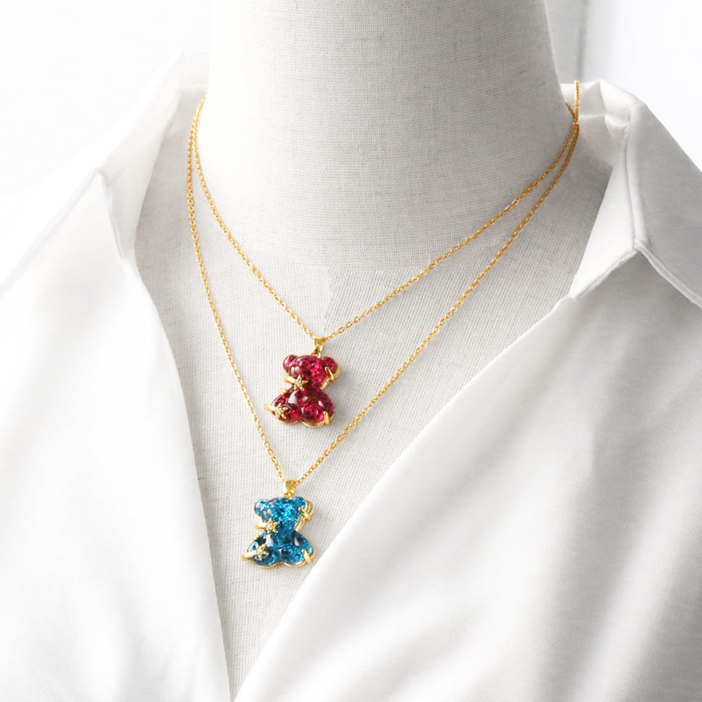 Wholesale Colorful Spotted Bear Pendant Gold Plated Necklace