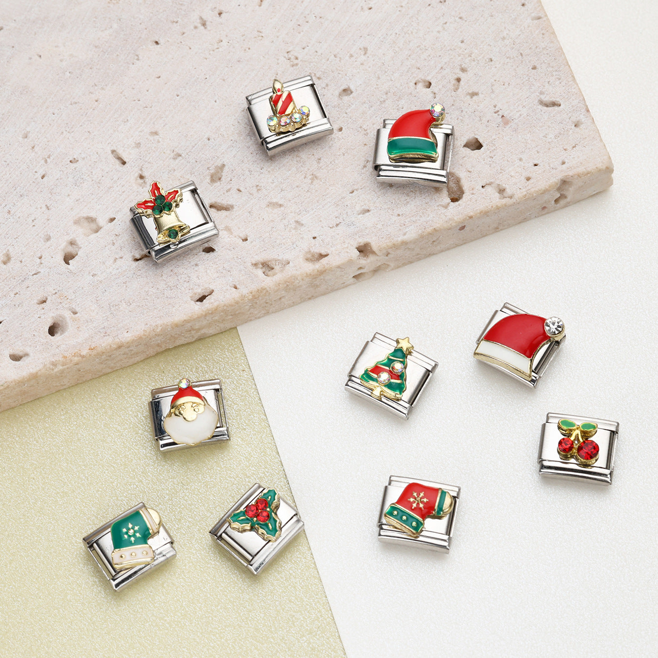 Wholesale 10pcs Italian Charm Bracelet 9mm DIY Splicing Christmas Series Stainless Steel Composable Bracelet