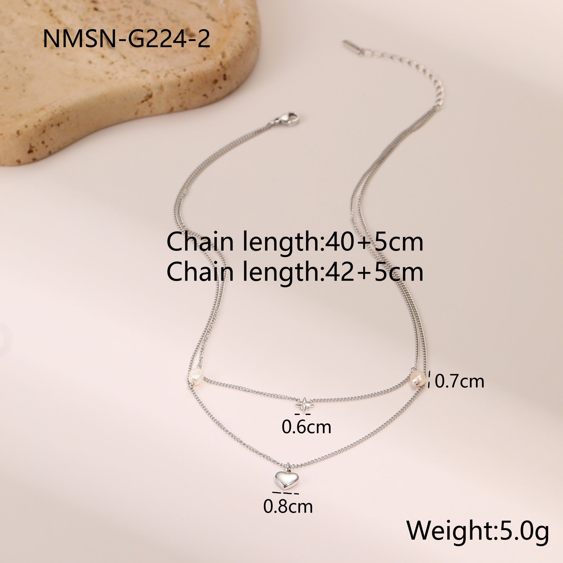 Wholesale Stainless steel 18K gold plated six-pointed star diamond-encrusted man-made pearl necklace