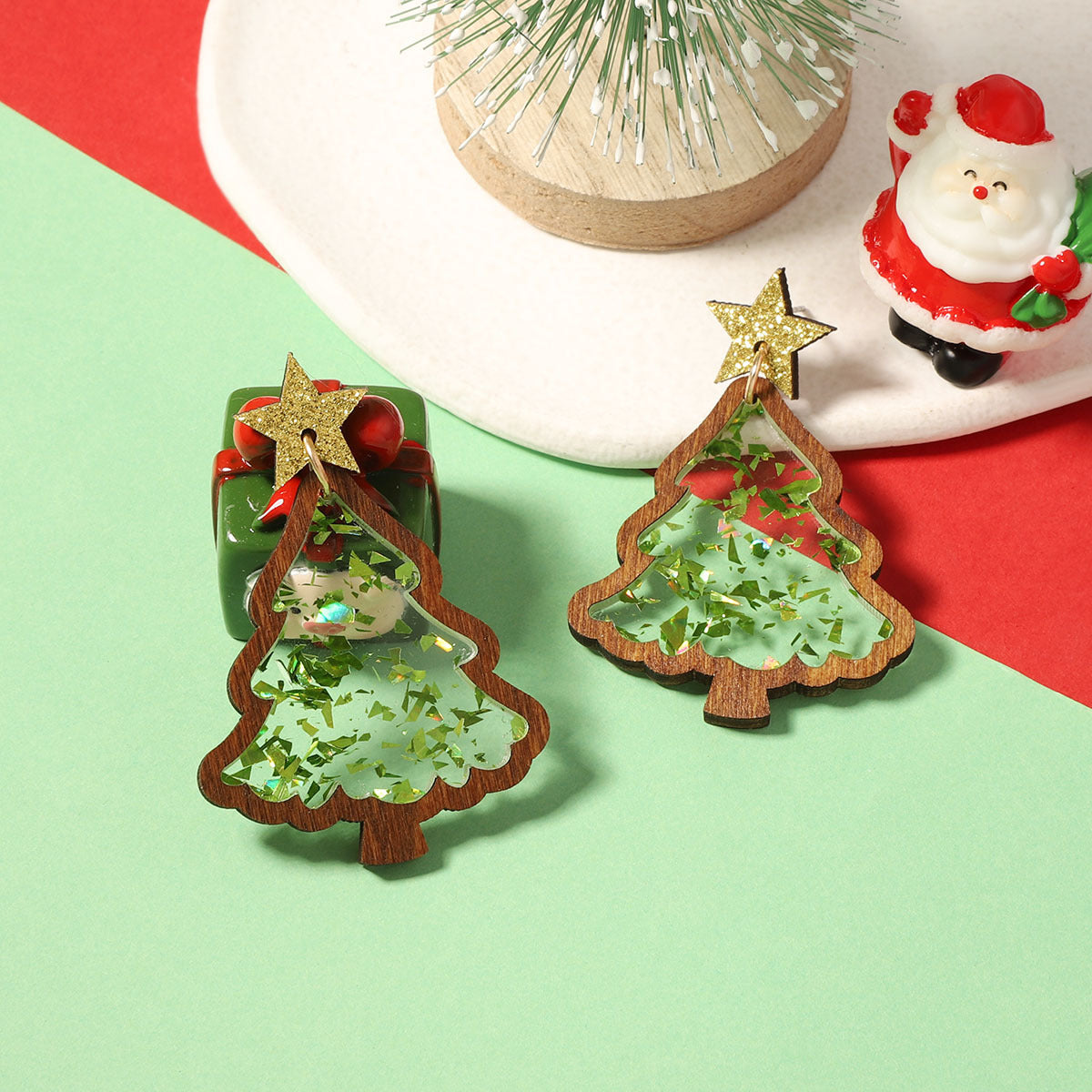 Wholesale Christmas wooden acrylic splicing transparent Earrings