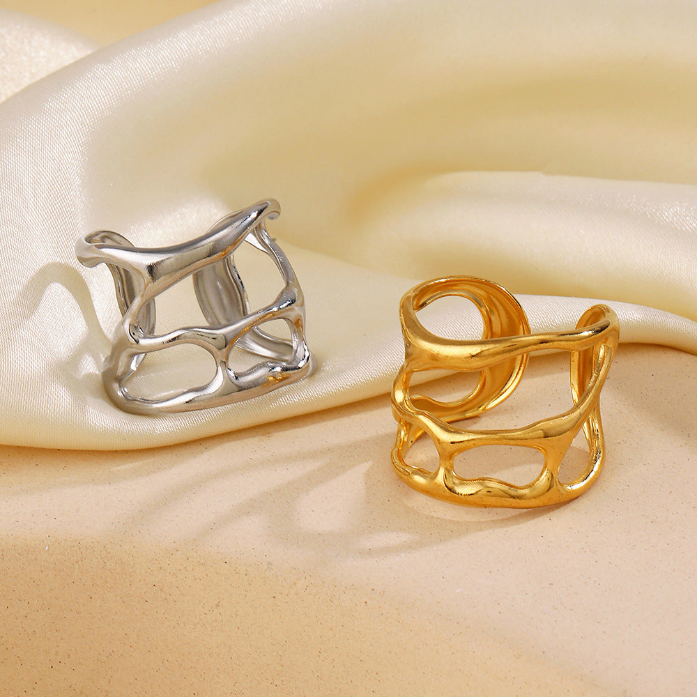 Wholesale stainless steel open adjustable irregular gold plated ring