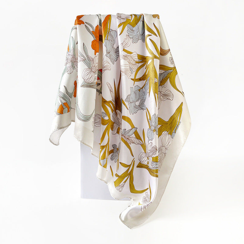 Wholesale 90cm Satin Printed Turban Silk Scarf Floral Large Square Scarf