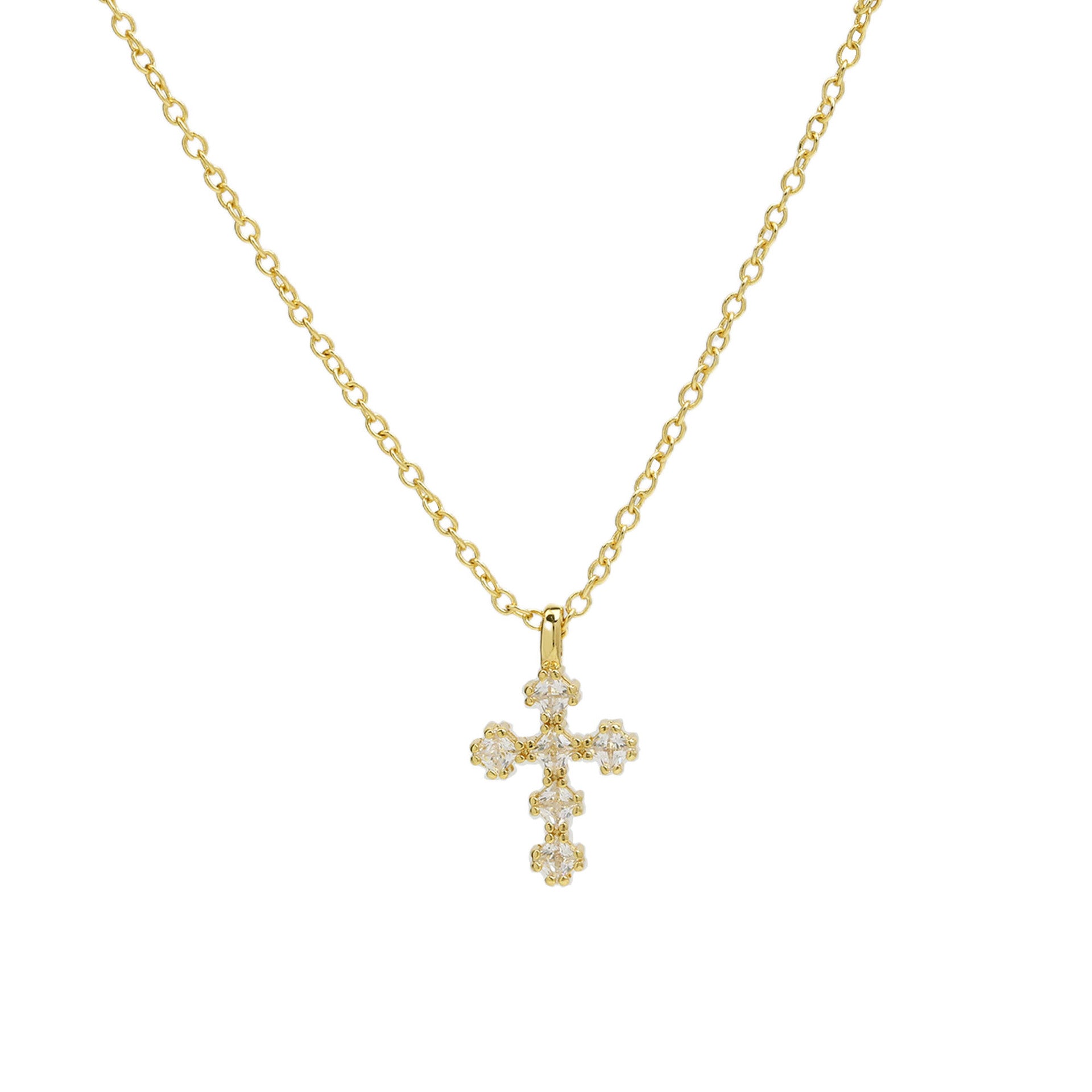Wholesale 18k Brass Colored Zirconium December Birthstone Cross Pendant Necklaces ACC-NE-BaiYi004