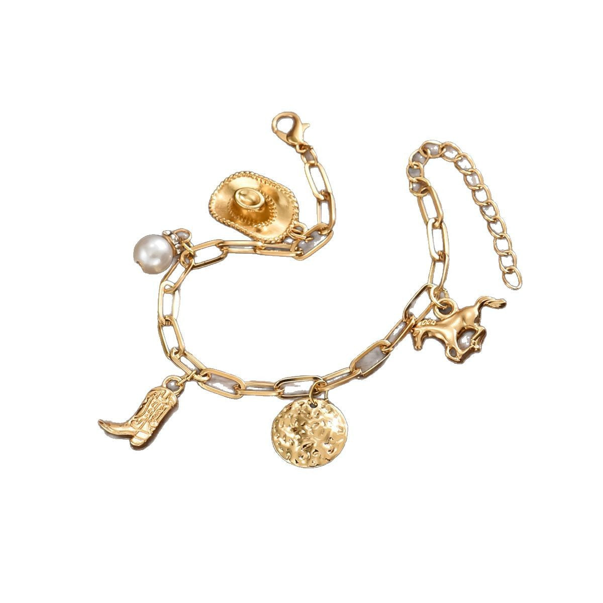 Wholesale Alloy Western-style cowboy hat and boots pendant vintage bracelet