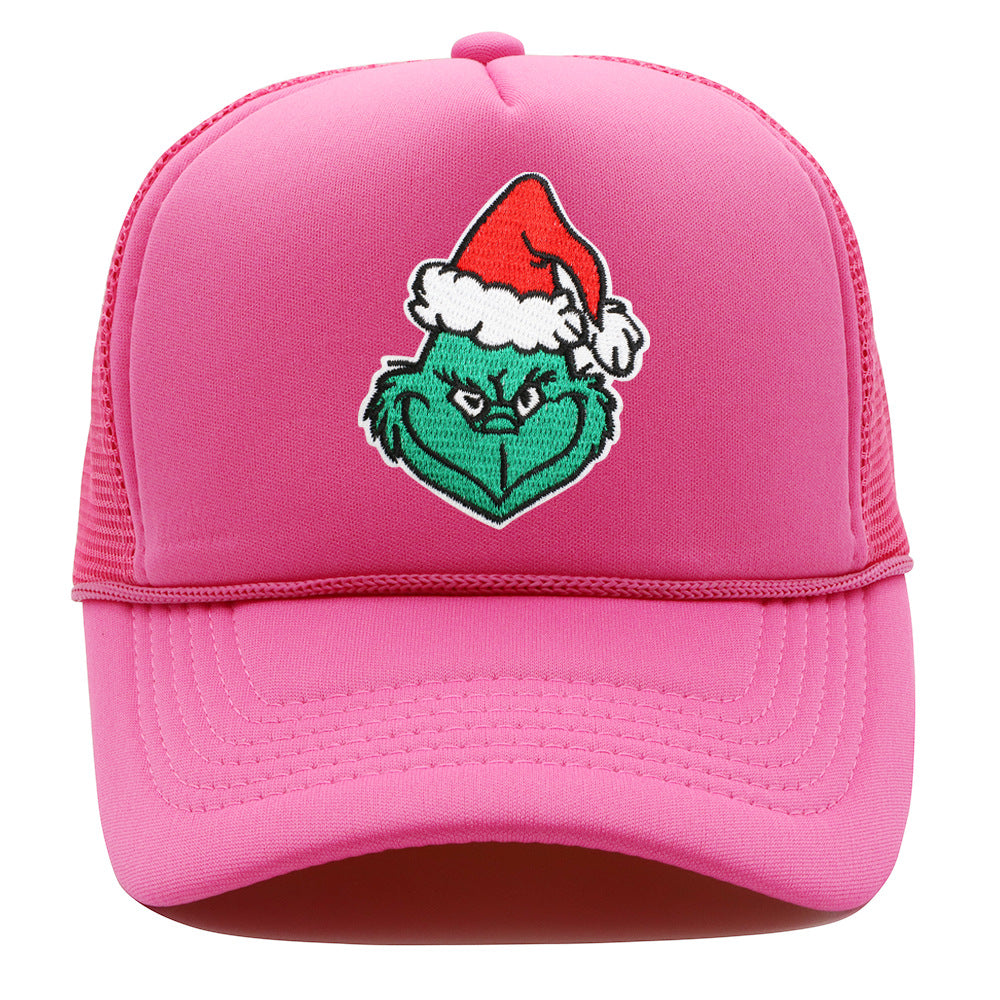 Wholesale Christmas green hair monster embroidered label grid baseball cap