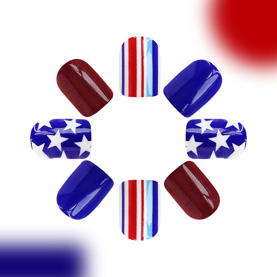 Wholesale 24 Pieces/box American Independence Day Short Glossy Five-pointed Star Manicure Press-on Nails Kits Nail Stickers ACC-NS-GuaiXL015