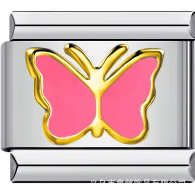 Wholesale Italian Charm Bracelet 9mm DIY Splicing Removable Purple Blue Butterfly Stainless Steel Composable Bracelet