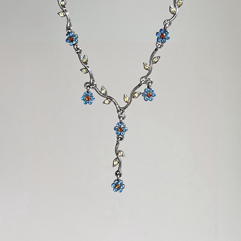 Wholesale Blue Little Plum Drop Glaze Necklace