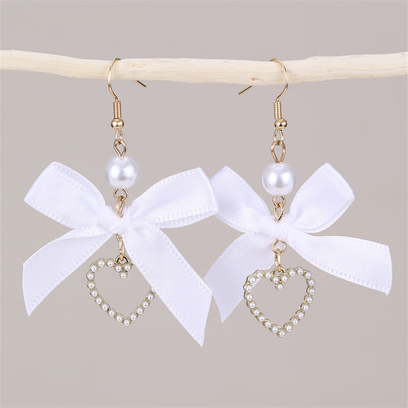 Wholesale  lace bow long love pendant earrings