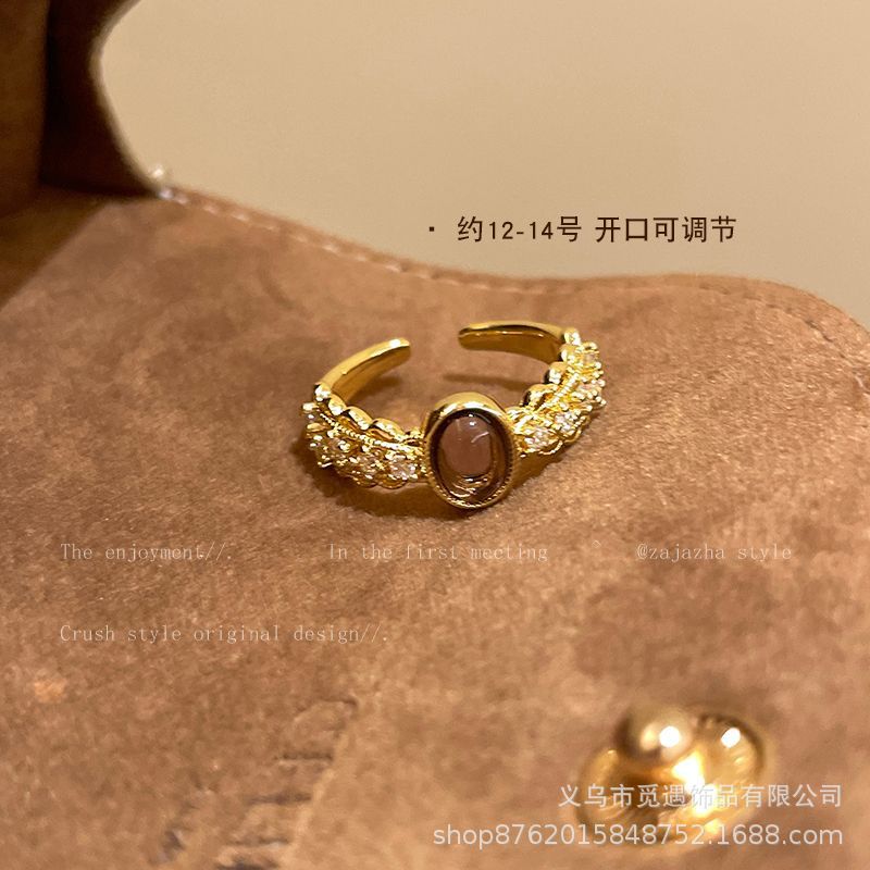 Wholesale Alloy Vintage Zircon Ring Adjustable Women' s Fashion Accessory