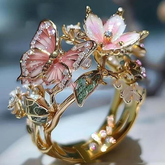 Wholesale color drop oil ring butterfly finger  opening ring