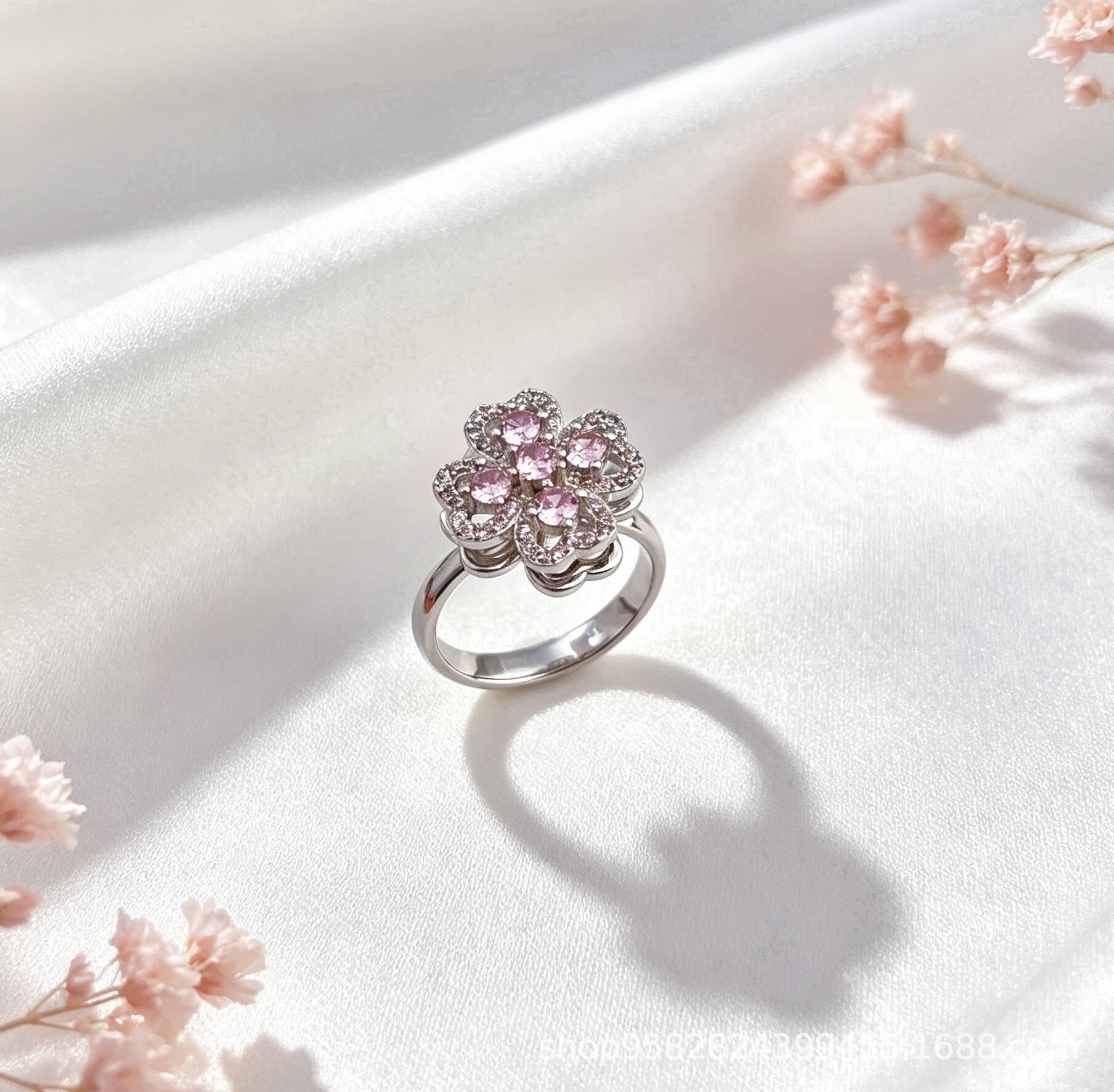 Wholesale 360° Rotating Double-Layer Flower Ring Gold Plated Zircon Fashion Accessory Boutique Gift