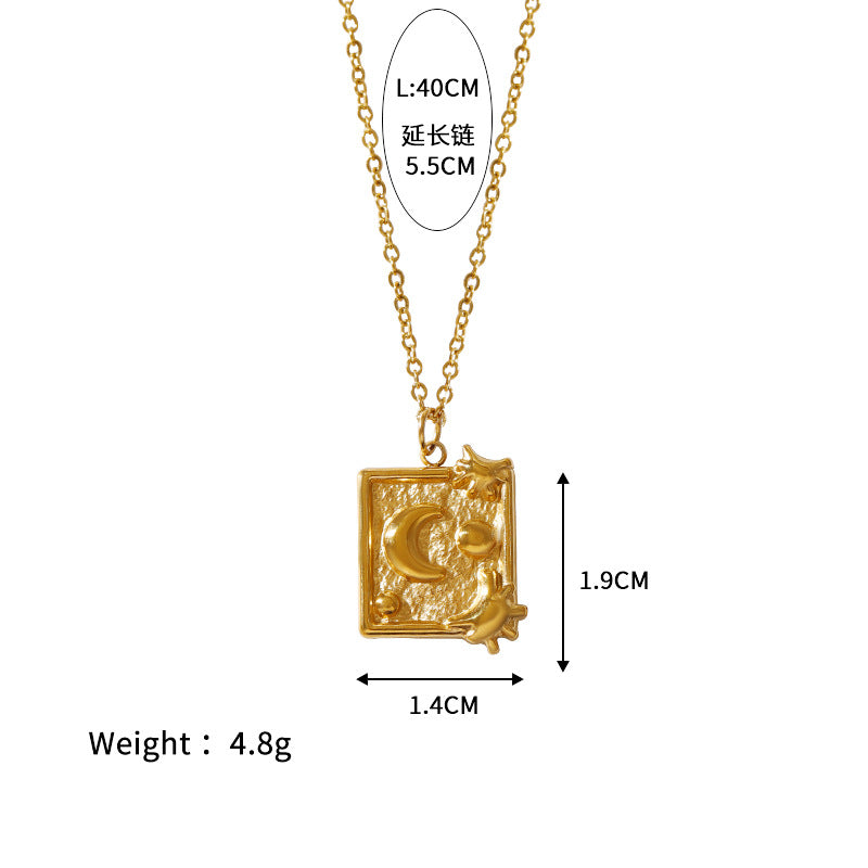 Wholesale 18k Gold Plated Stainless Steel Jewelry Star Moon Square Pendant Oil Pressure Clavicle Chain