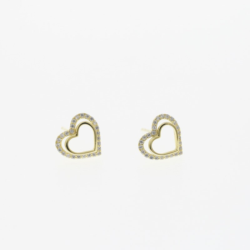 Wholesale S925 Sterling Silver Hollow Double-layer Love Earrings